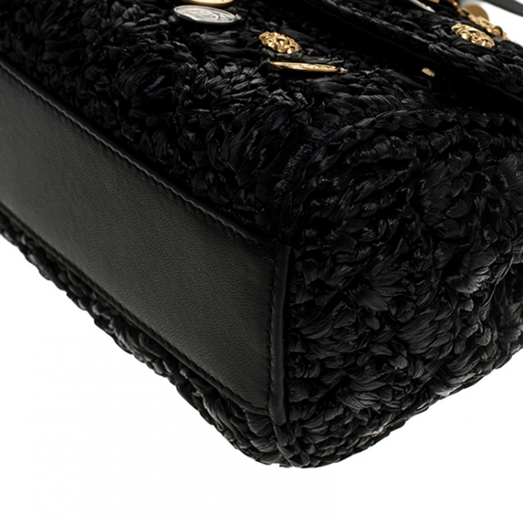 Pre Owned Dolce & Gabbana Black Pendant Embellished Crochet Small Miss Sicily Top Handle Bag