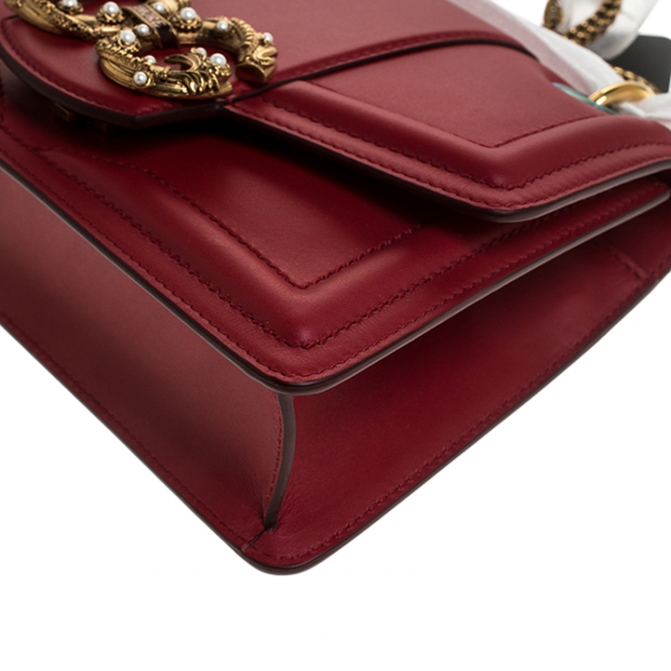 Pre Owned Dolce & Gabbana Red Leather DG Amore Chain Shoulder Bag