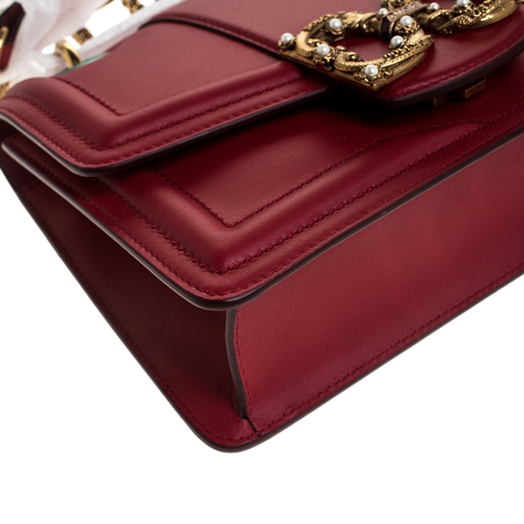 Pre Owned Dolce & Gabbana Red Leather DG Amore Chain Shoulder Bag