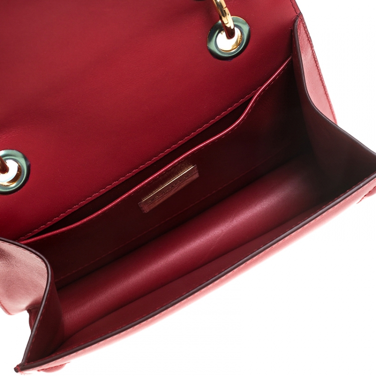 Pre Owned Dolce & Gabbana Red Leather DG Amore Chain Shoulder Bag