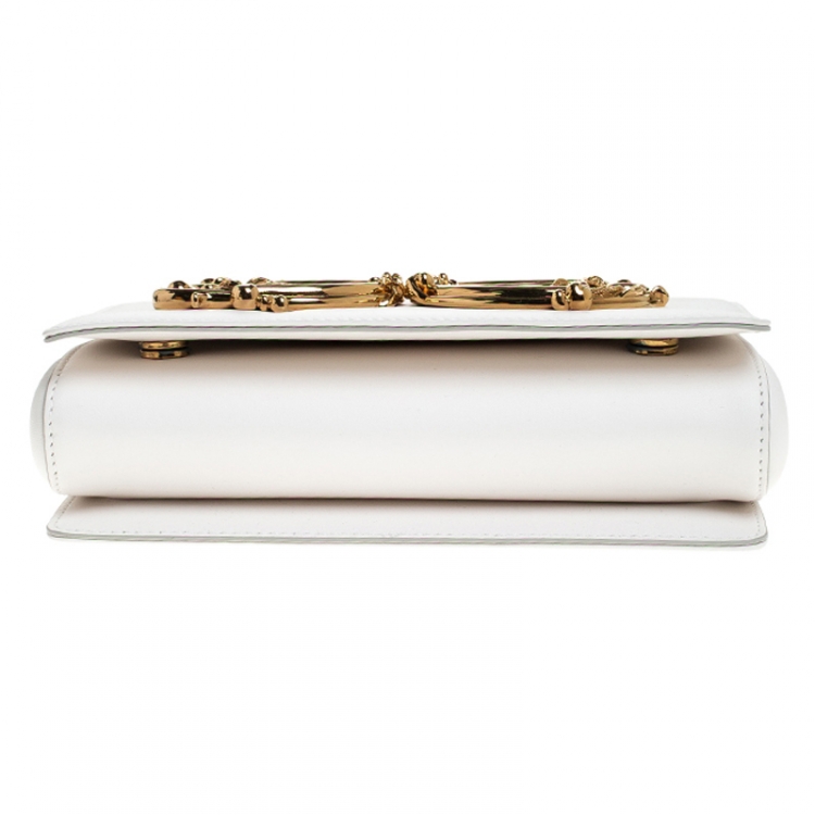 Pre Owned Dolce & Gabbana White Leather DG Girls Chain Shoulder Bag