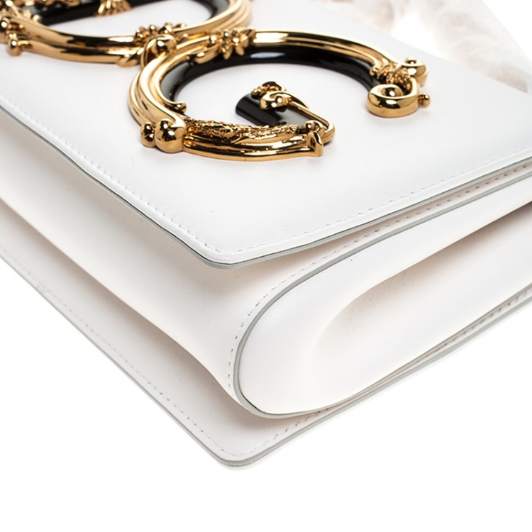 Pre Owned Dolce & Gabbana White Leather DG Girls Chain Shoulder Bag