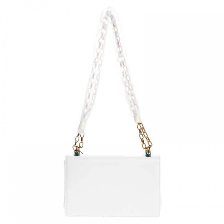 Pre Owned Dolce & Gabbana White Leather DG Girls Chain Shoulder Bag
