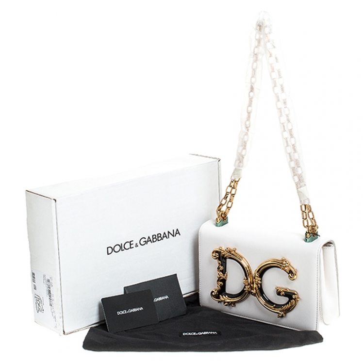 Pre Owned Dolce & Gabbana White Leather DG Girls Chain Shoulder Bag