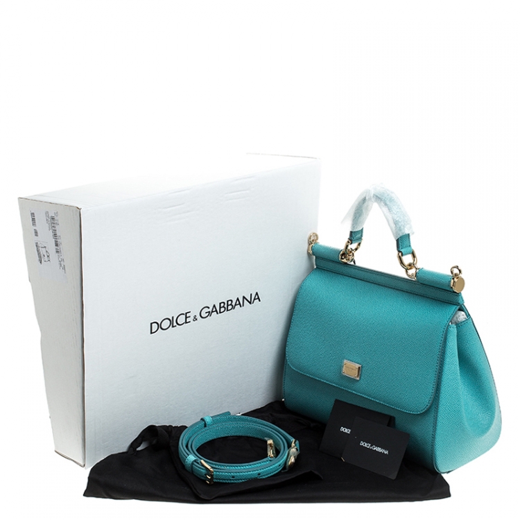 Pre Owned Dolce & Gabbana Blue Leather Medium Miss Sicily Top Handle Bag