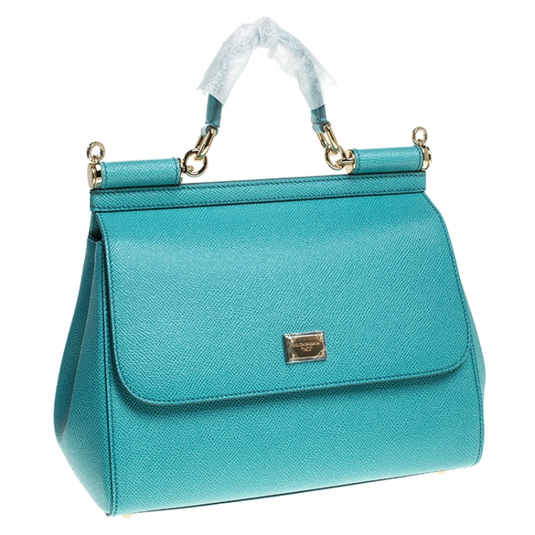 Pre Owned Dolce & Gabbana Blue Leather Medium Miss Sicily Top Handle Bag