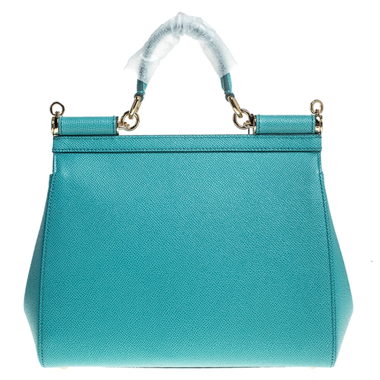 Pre Owned Dolce & Gabbana Blue Leather Medium Miss Sicily Top Handle Bag