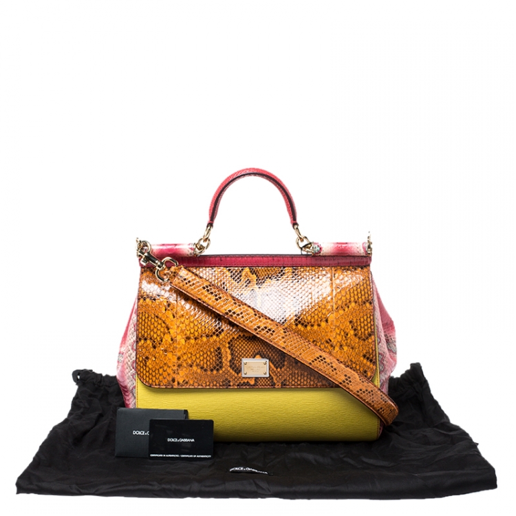 مملوكة مسبقًا Dolce and Gabbana Multicolor Leather and Python Large Miss Sicily Top Handle Bag