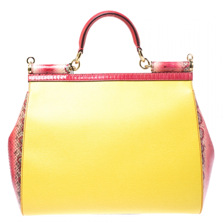 مملوكة مسبقًا Dolce and Gabbana Multicolor Leather and Python Large Miss Sicily Top Handle Bag