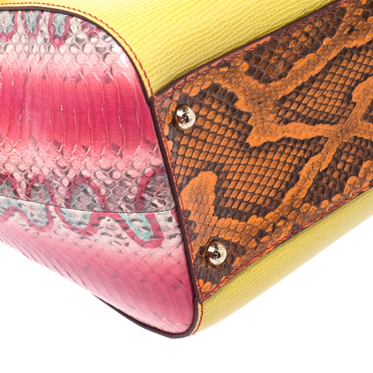 مملوكة مسبقًا Dolce and Gabbana Multicolor Leather and Python Large Miss Sicily Top Handle Bag