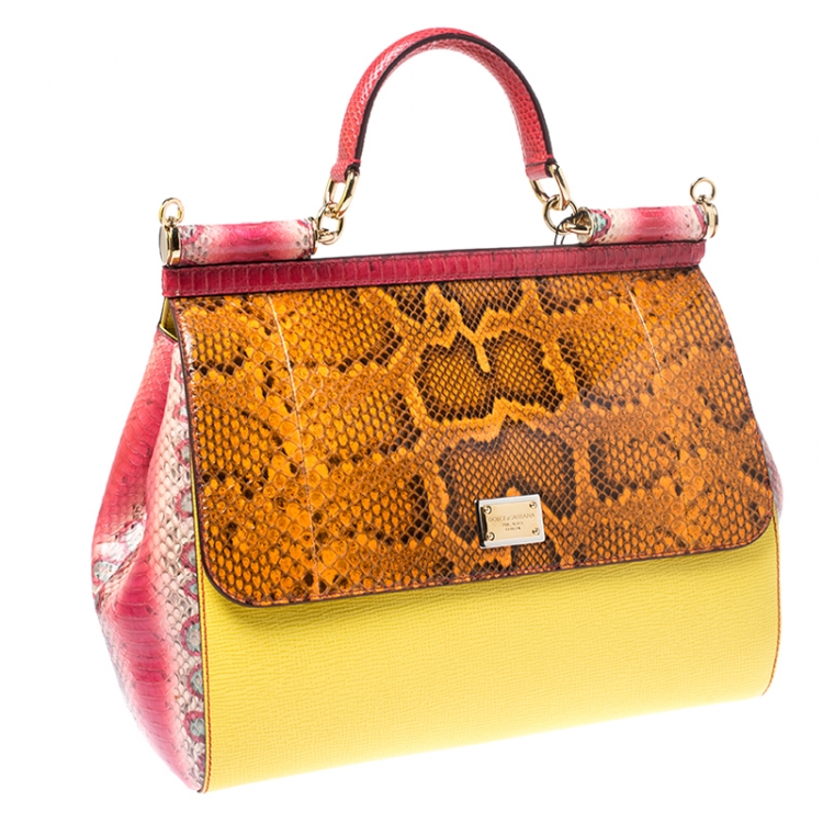 مملوكة مسبقًا Dolce and Gabbana Multicolor Leather and Python Large Miss Sicily Top Handle Bag