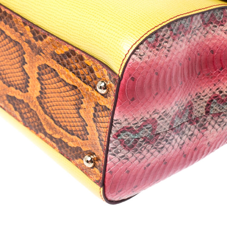 مملوكة مسبقًا Dolce and Gabbana Multicolor Leather and Python Large Miss Sicily Top Handle Bag