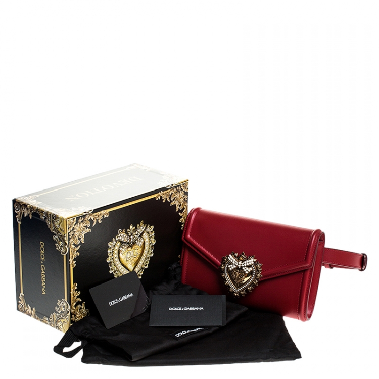 Pre Owned Dolce & Gabbana Red Leather Devotion Belt Bag