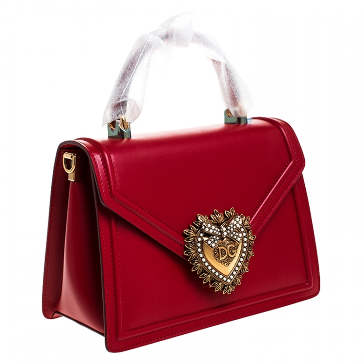 Pre Owned Dolce & Gabbana Red Leather Devotion Top Handle Bag