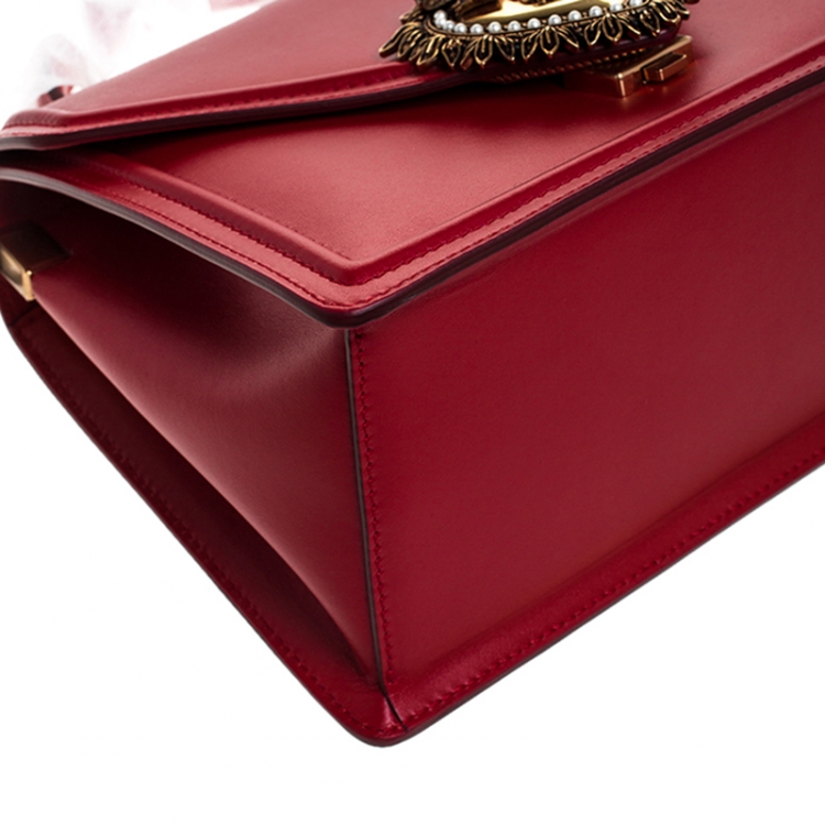 Pre Owned Dolce & Gabbana Red Leather Devotion Top Handle Bag