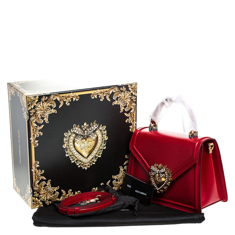 Pre Owned Dolce & Gabbana Red Leather Devotion Top Handle Bag
