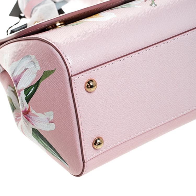Pre Owned Dolce and Gabbana Pink Lilium Print Leather Medium Miss Sicily Top Handle Bag
