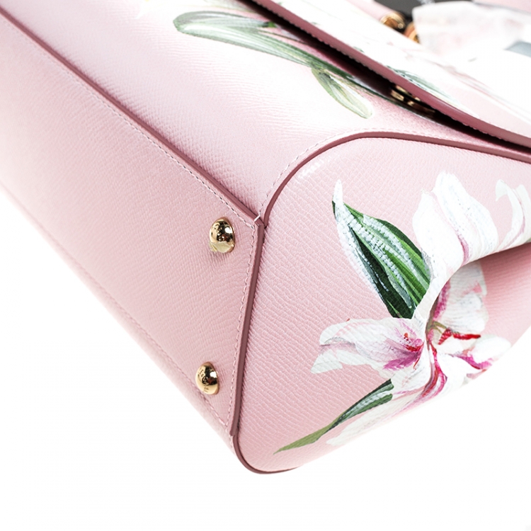 Pre Owned Dolce and Gabbana Pink Lilium Print Leather Medium Miss Sicily Top Handle Bag