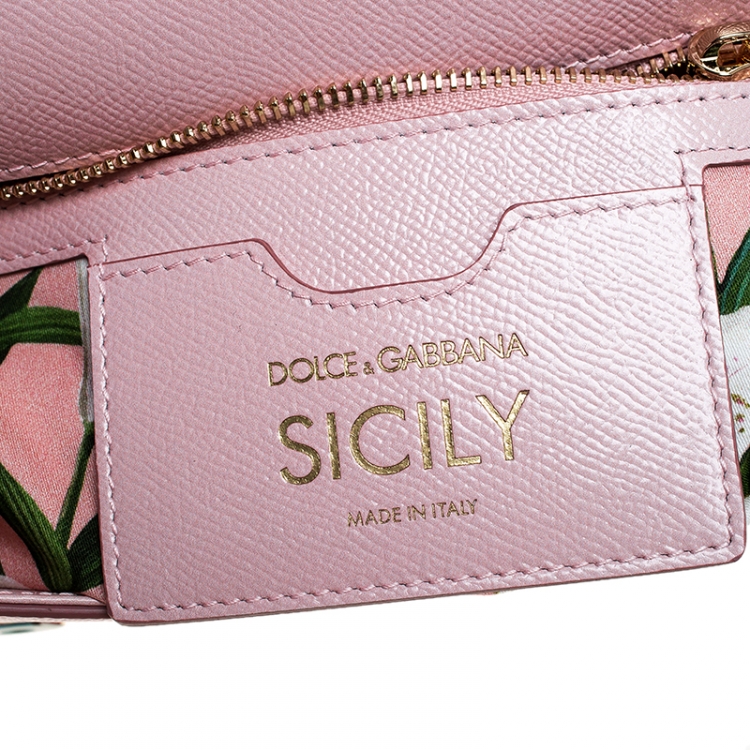 Pre Owned Dolce and Gabbana Pink Lilium Print Leather Medium Miss Sicily Top Handle Bag