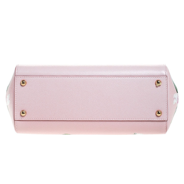 Pre Owned Dolce and Gabbana Pink Lilium Print Leather Medium Miss Sicily Top Handle Bag