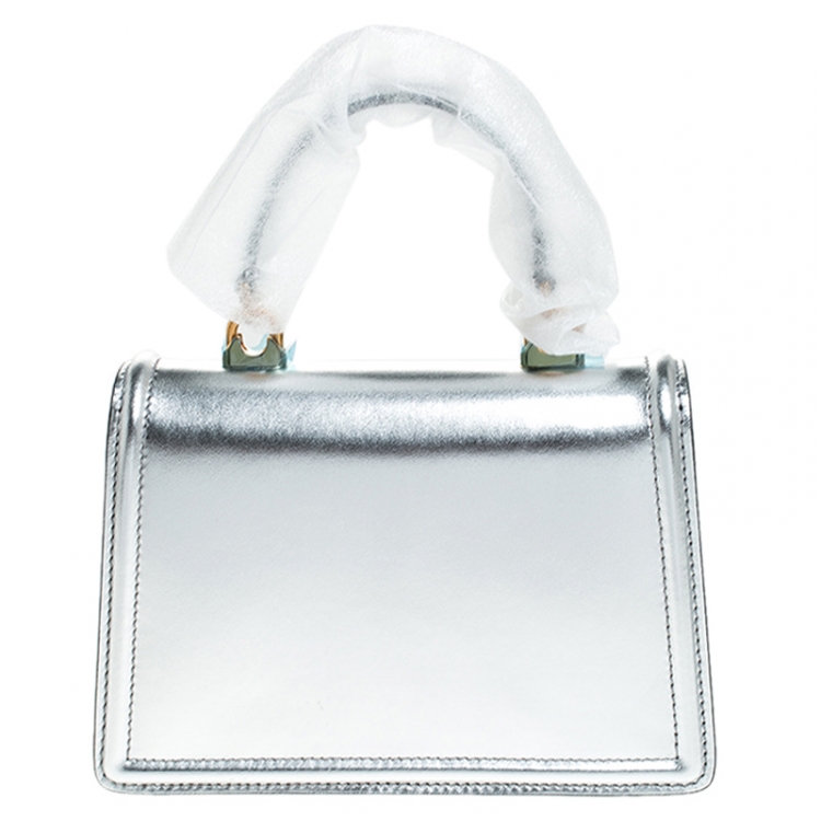 Pre Owned Dolce and Gabbana Silver Leather Small Devotion Top Handle Bag