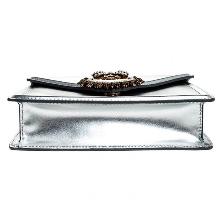 Pre Owned Dolce and Gabbana Silver Leather Small Devotion Top Handle Bag