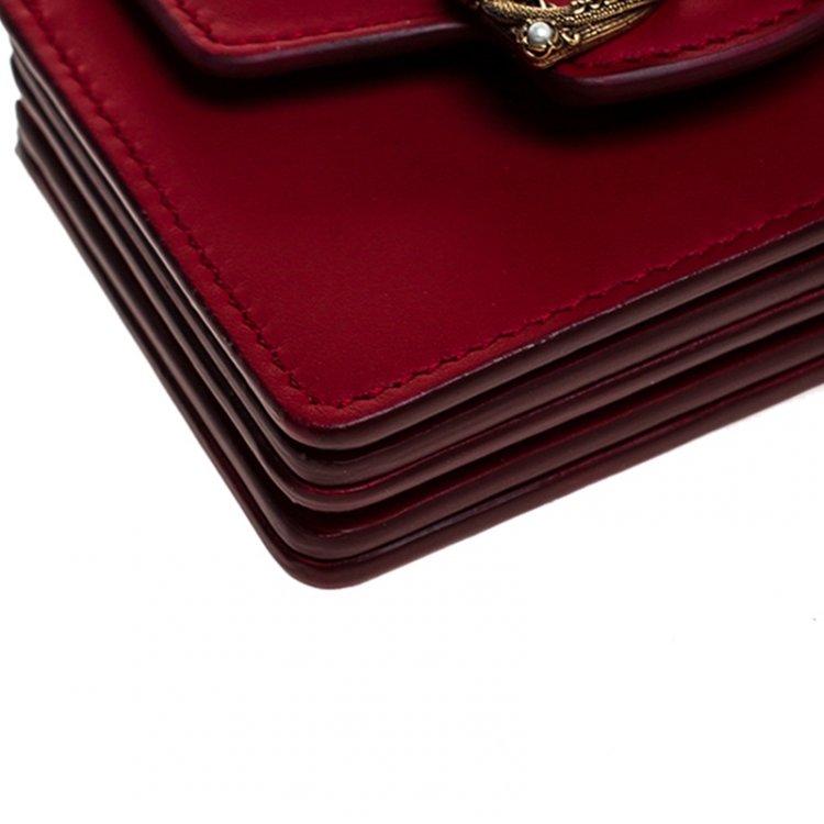 Pre Owned Dolce & Gabbana Red Leather DG Amore Card Holder