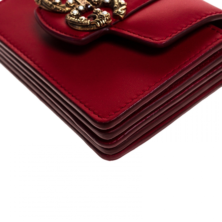Pre Owned Dolce & Gabbana Red Leather DG Amore Card Holder