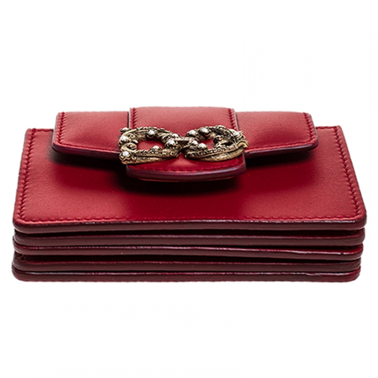 Pre Owned Dolce & Gabbana Red Leather DG Amore Card Holder
