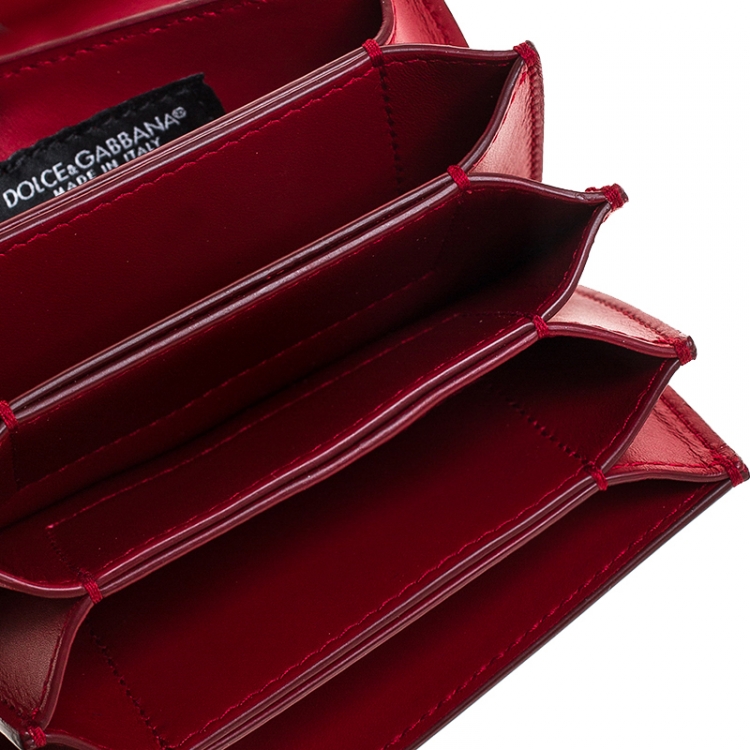 Pre Owned Dolce & Gabbana Red Leather DG Amore Card Holder