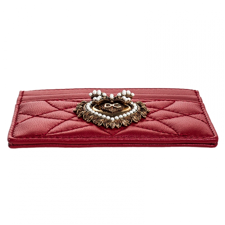 Pre Owned Dolce and Gabbana Red Leather Devotion Card Holder