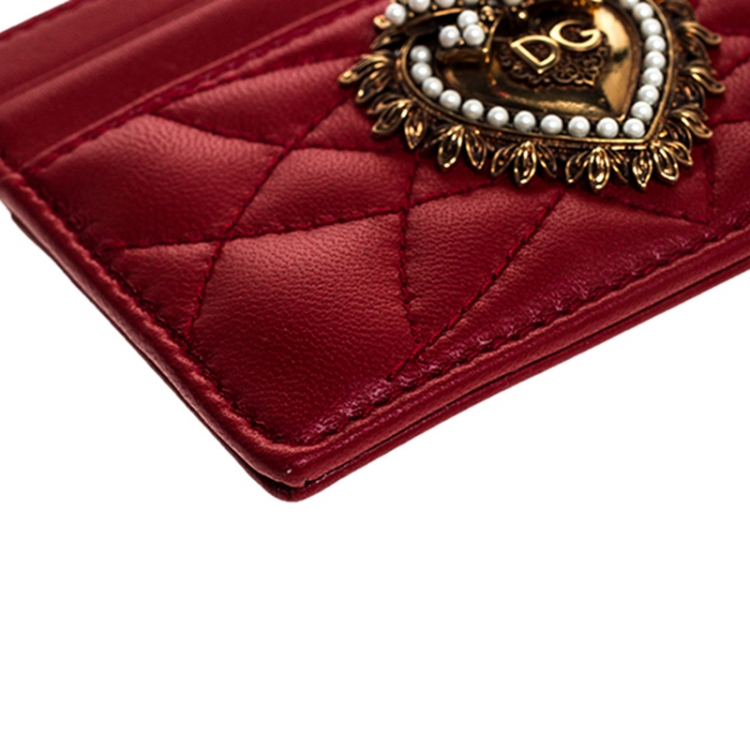 Pre Owned Dolce and Gabbana Red Leather Devotion Card Holder