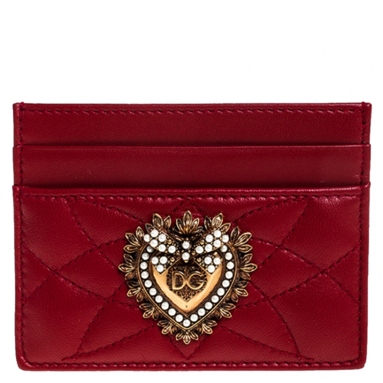 Pre Owned Dolce and Gabbana Red Leather Devotion Card Holder