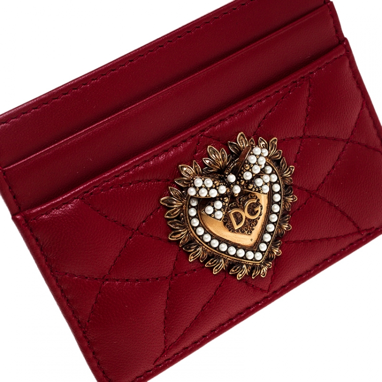 Pre Owned Dolce and Gabbana Red Leather Devotion Card Holder