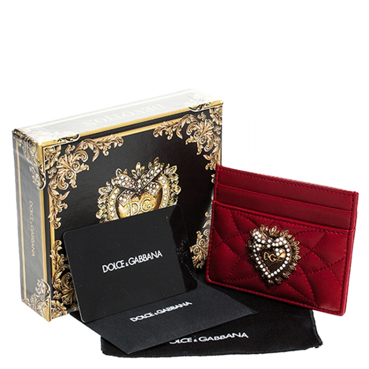 Pre Owned Dolce and Gabbana Red Leather Devotion Card Holder