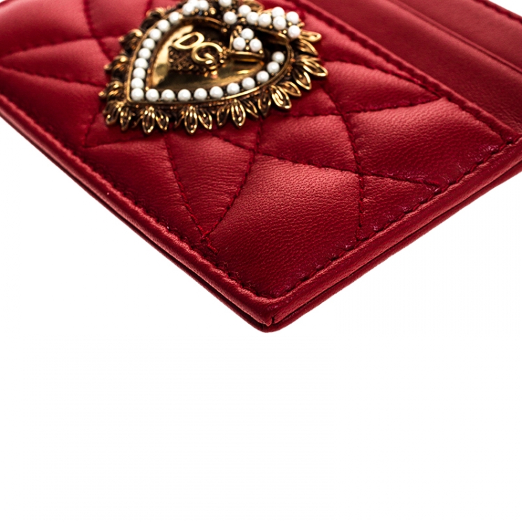 Pre Owned Dolce and Gabbana Red Leather Devotion Card Holder