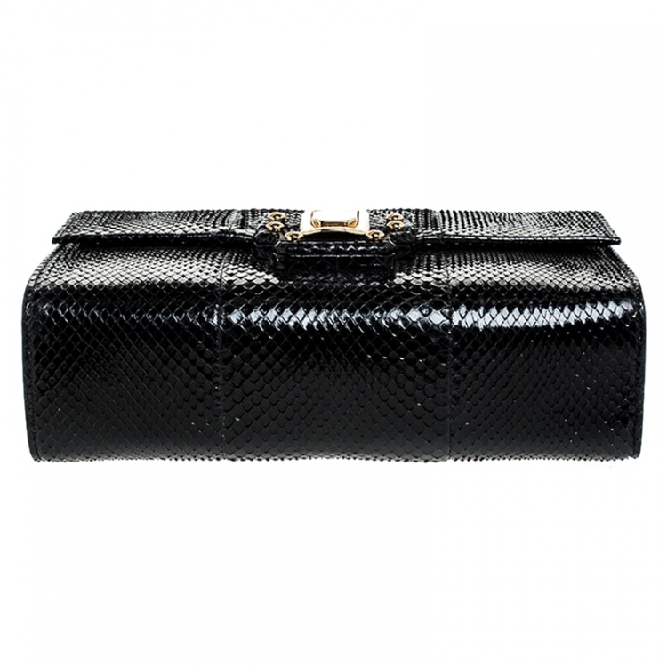 Pre Owned Dolce and Gabbana Black Python Lucia Top Handle Bag