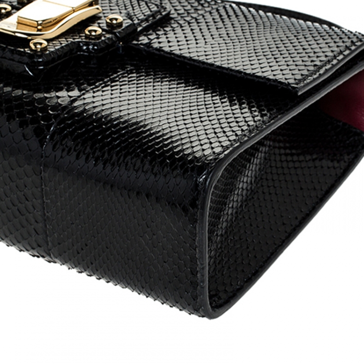 Pre Owned Dolce and Gabbana Black Python Lucia Top Handle Bag