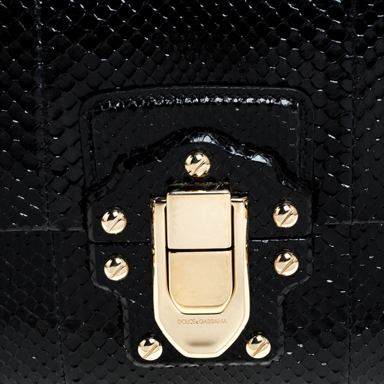 Pre Owned Dolce and Gabbana Black Python Lucia Top Handle Bag