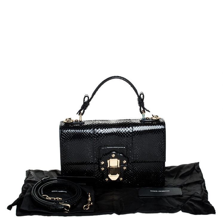 Pre Owned Dolce and Gabbana Black Python Lucia Top Handle Bag