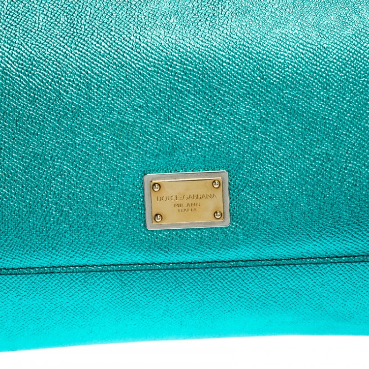 Pre Owned Dolce and Gabbana Metallic Green Medium Miss Sicily Top Handle Bag