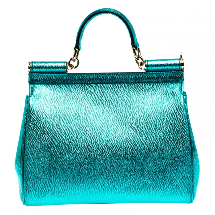 Pre Owned Dolce and Gabbana Metallic Green Medium Miss Sicily Top Handle Bag
