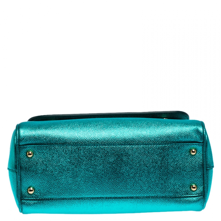 Pre Owned Dolce and Gabbana Metallic Green Medium Miss Sicily Top Handle Bag