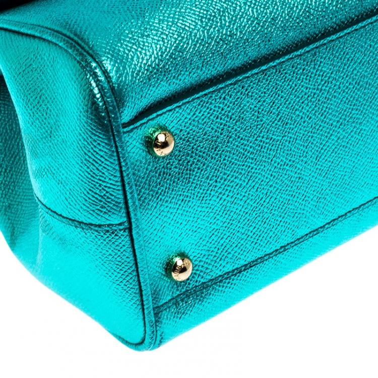 Pre Owned Dolce and Gabbana Metallic Green Medium Miss Sicily Top Handle Bag