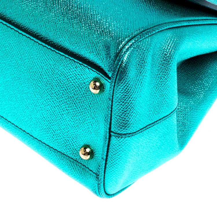 Pre Owned Dolce and Gabbana Metallic Green Medium Miss Sicily Top Handle Bag