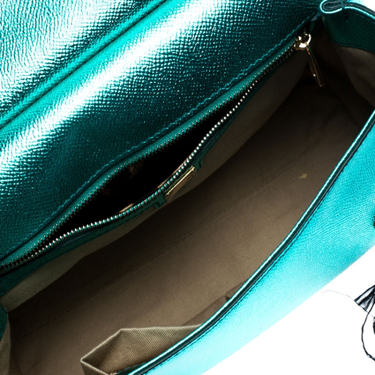 Pre Owned Dolce and Gabbana Metallic Green Medium Miss Sicily Top Handle Bag