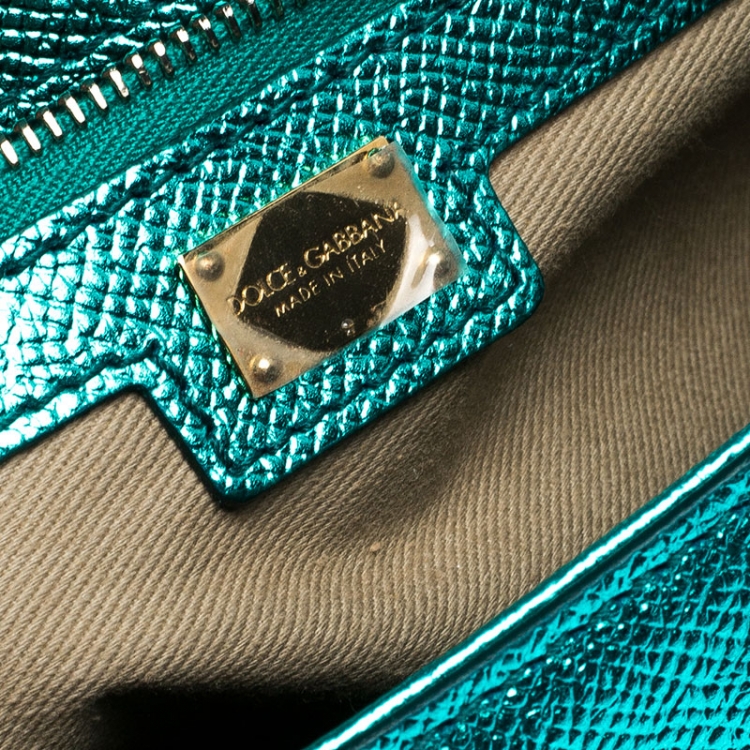 Pre Owned Dolce and Gabbana Metallic Green Medium Miss Sicily Top Handle Bag