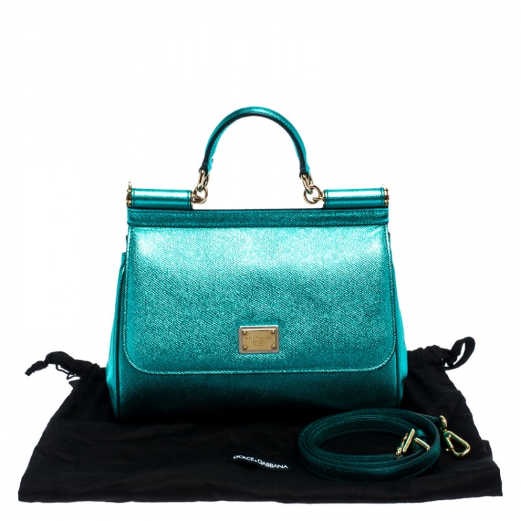 Pre Owned Dolce and Gabbana Metallic Green Medium Miss Sicily Top Handle Bag