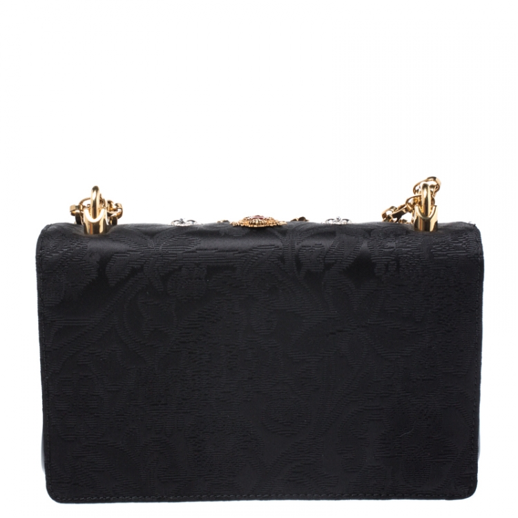 Pre Owned Dolce and Gabbana Black Brocade Fabric Devotion Embellished Shoulder Bag