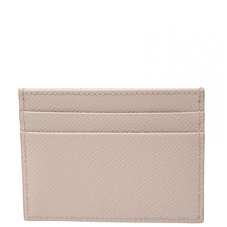 Pre Owned Dolce & Gabbana Beige Leather Diamante Logo Card Holder